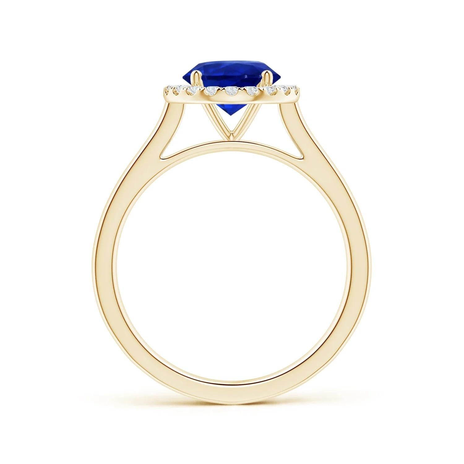 For Sale:  ANGARA GIA Certified Natural Round Blue Sapphire Ring in Yellow Gold with Halo 2