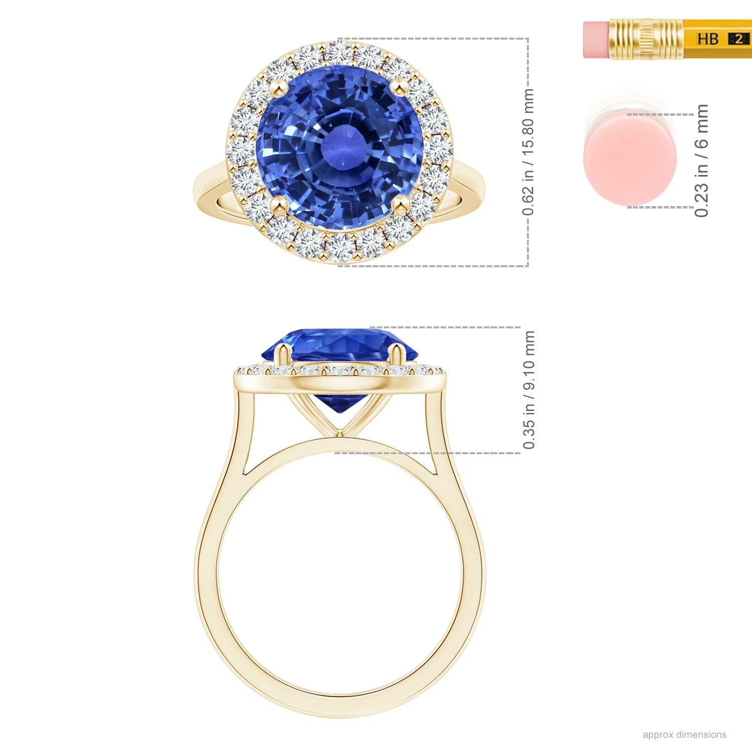 ANGARA GIA Certified Natural Round Blue Sapphire Ring in Yellow Gold with Halo 4