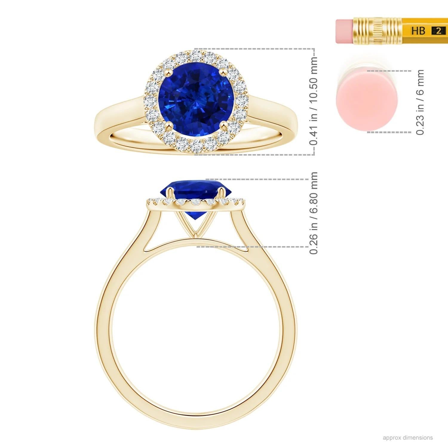 For Sale:  ANGARA GIA Certified Natural Round Blue Sapphire Ring in Yellow Gold with Halo 5
