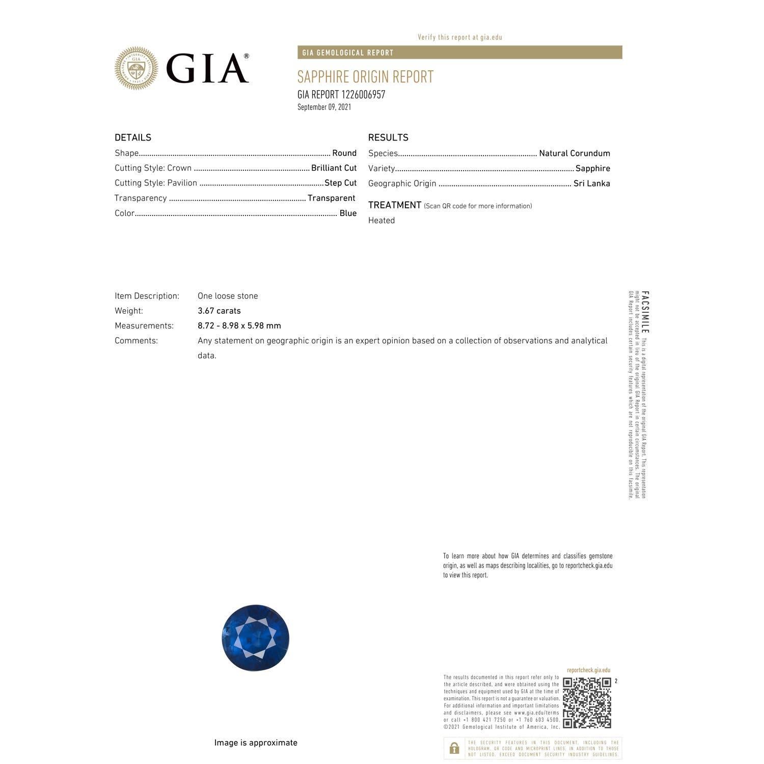 En vente :  ANGARA Bague en or blanc avec saphir rond naturel de Ceylan certifié GIA 2