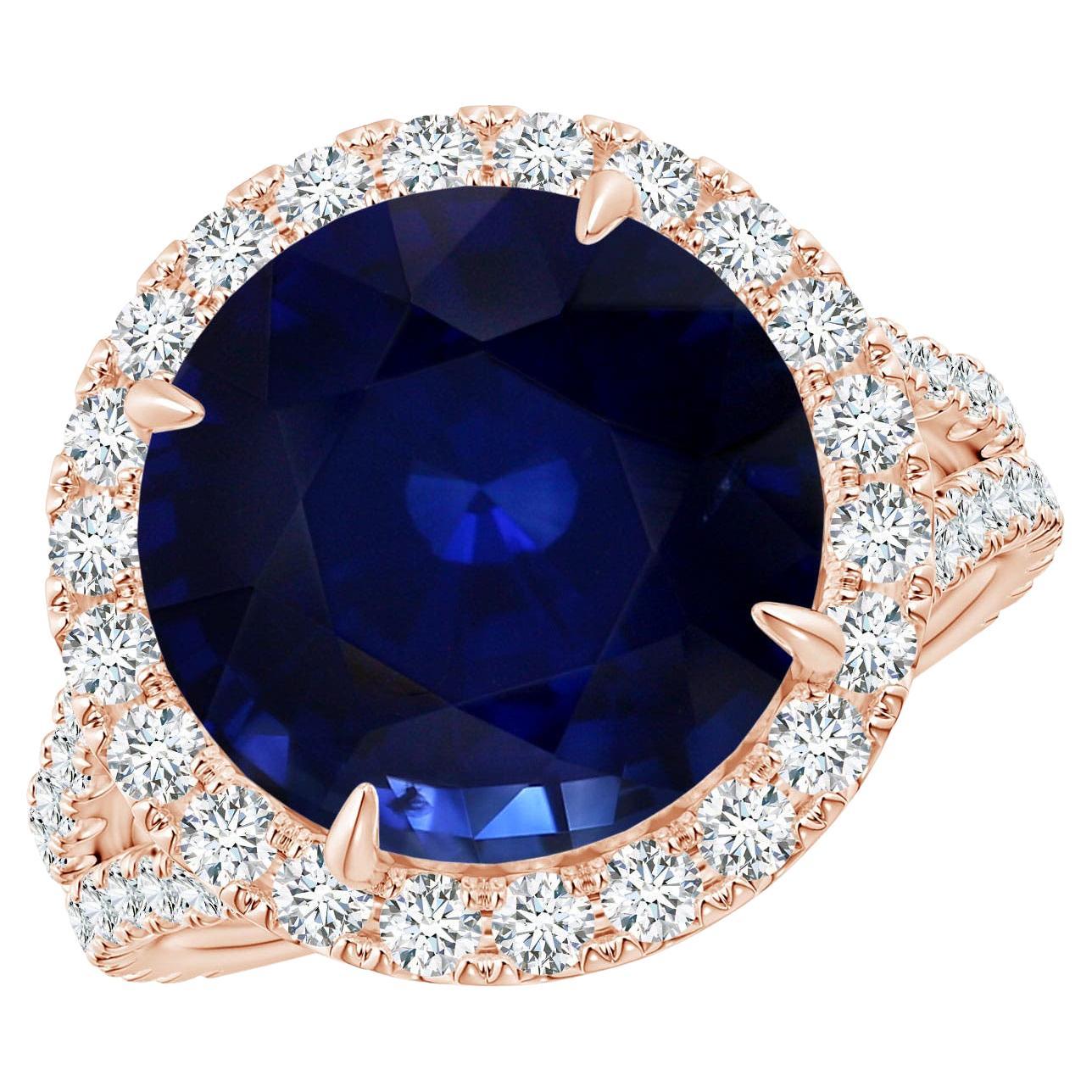 For Sale:  ANGARA GIA Certified Natural Round Ceylon Sapphire Split Shank Rose Gold Ring
