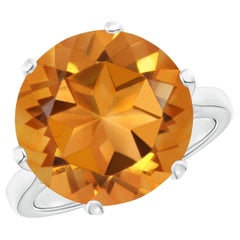 GIA Certified Natural Round Citrine Cocktail Ring in White Gold