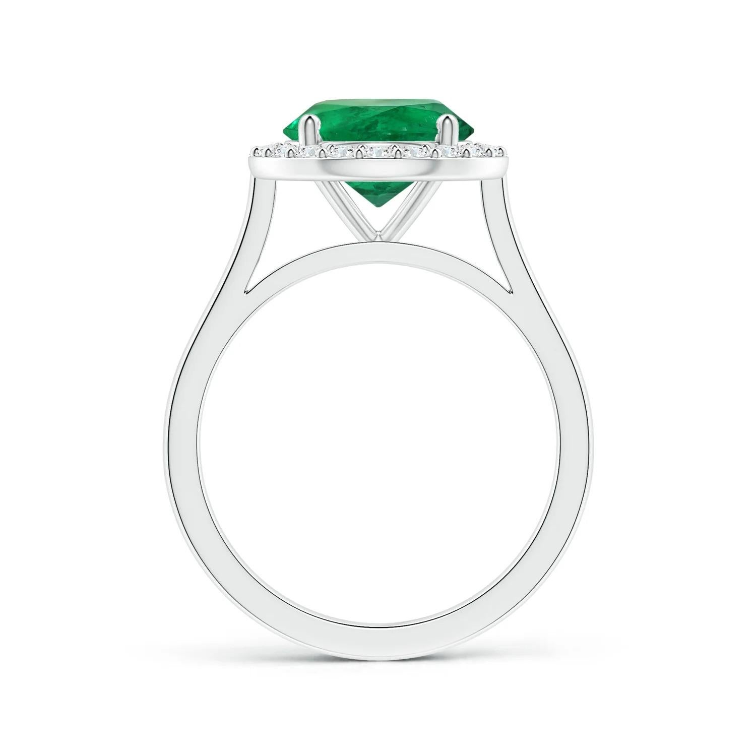 For Sale:  ANGARA GIA Certified Natural Round Emerald Ring in Platinum with Halo 2