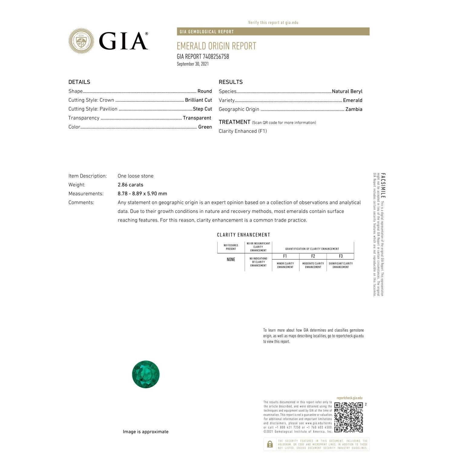 En vente :  ANGARA, bague d'émeraude ronde naturelle certifiée GIA en platine avec halo 3