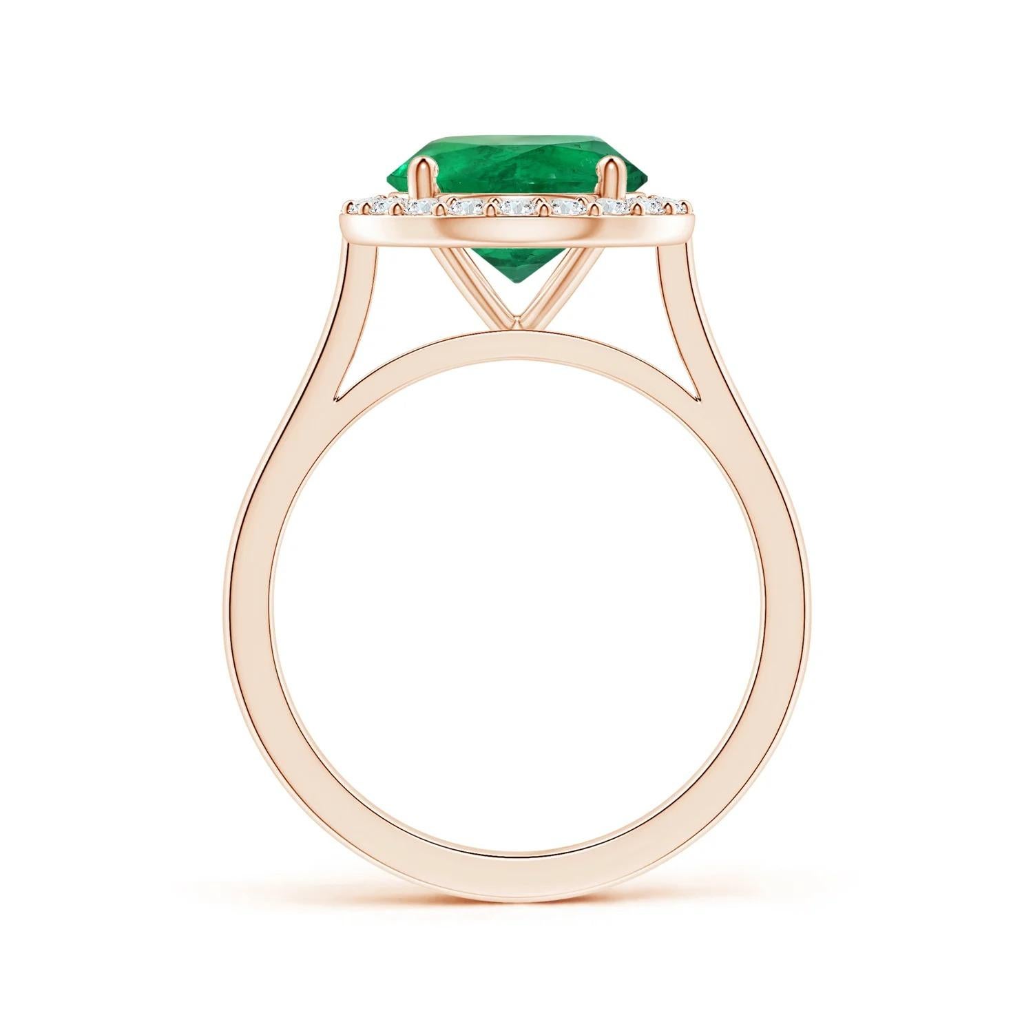 For Sale:  Angara Gia Certified Natural Round Emerald Ring in Rose Gold with Halo 2