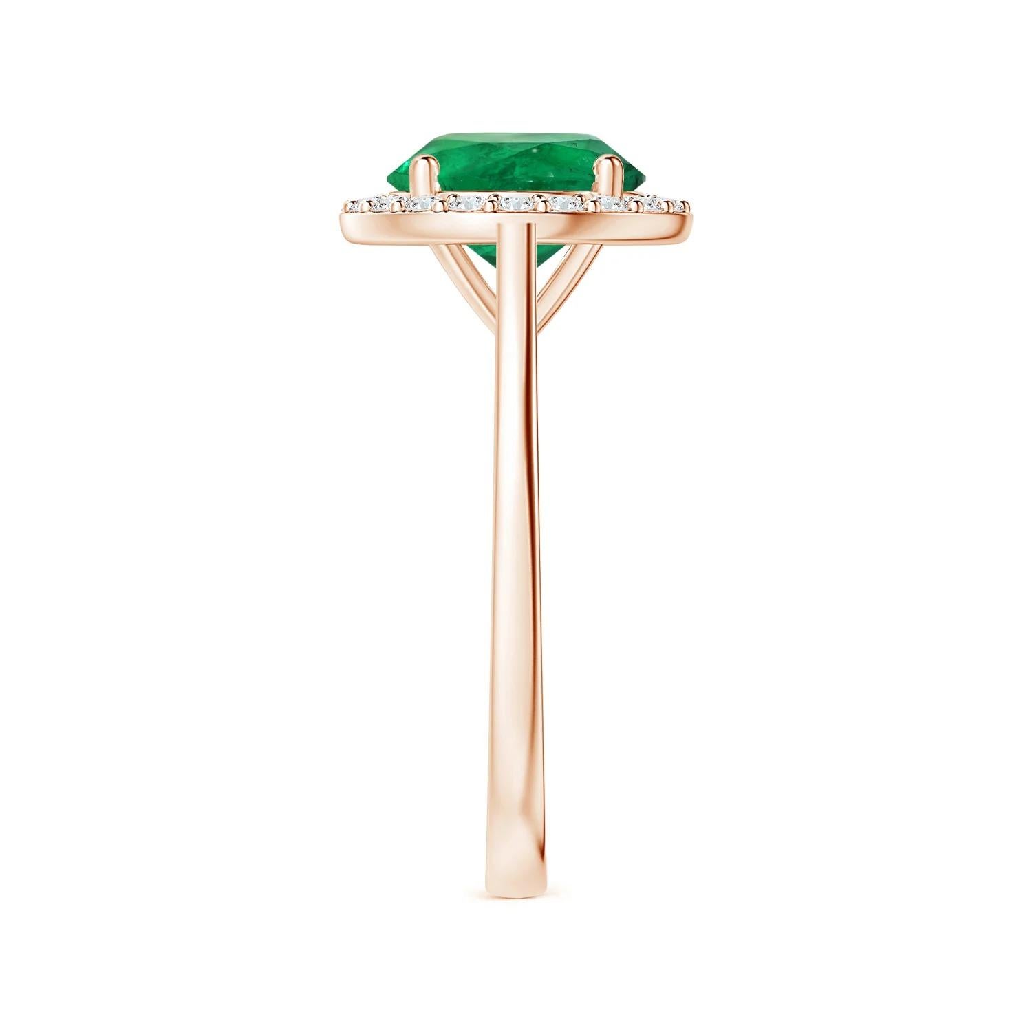 For Sale:  Angara Gia Certified Natural Round Emerald Ring in Rose Gold with Halo 4