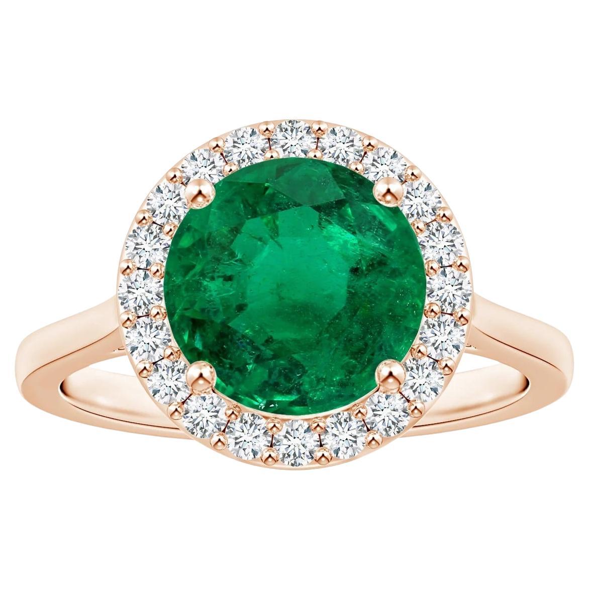 For Sale:  Angara Gia Certified Natural Round Emerald Ring in Rose Gold with Halo