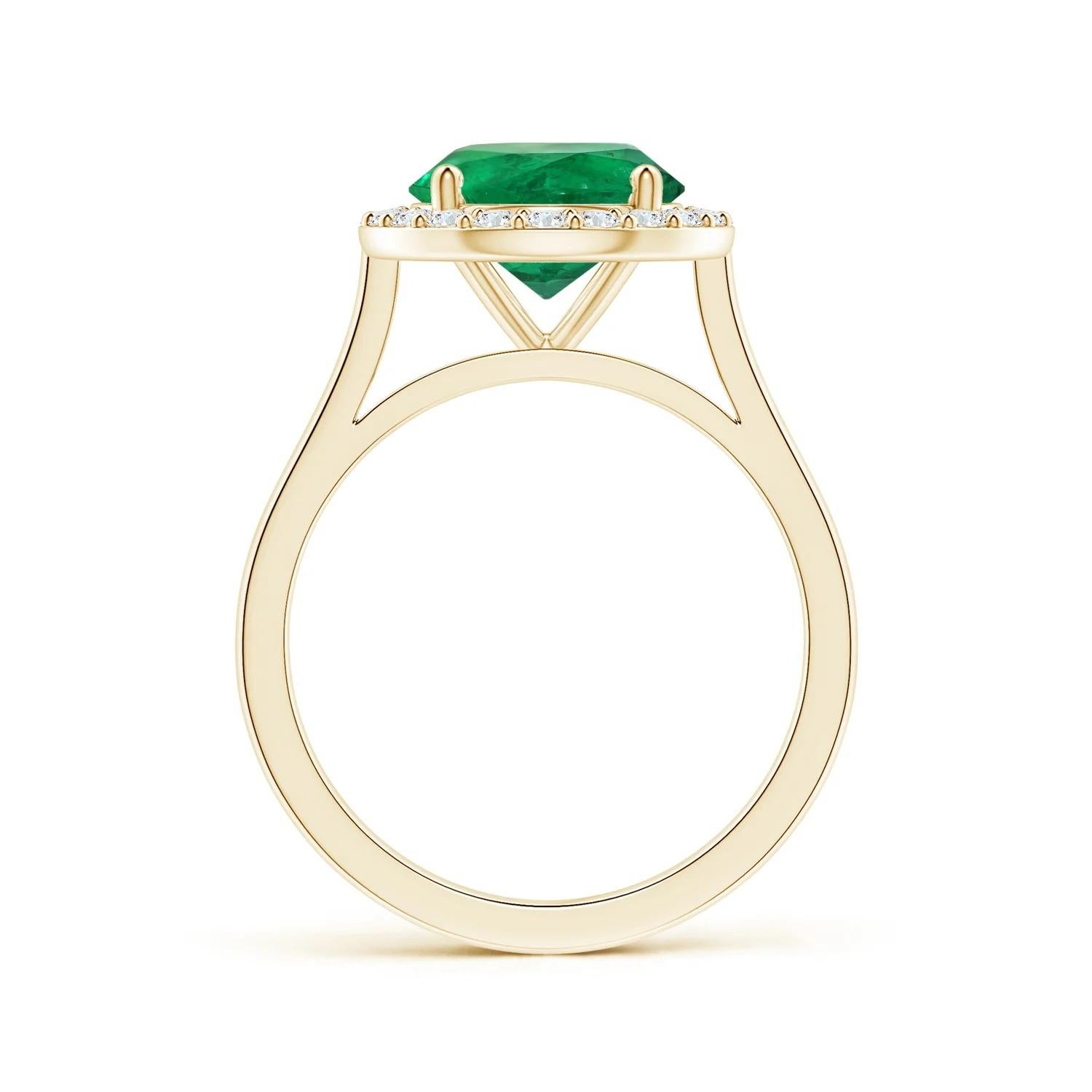 For Sale:  Angara Gia Certified Natural Round Emerald Ring in Yellow Gold with Halo 2