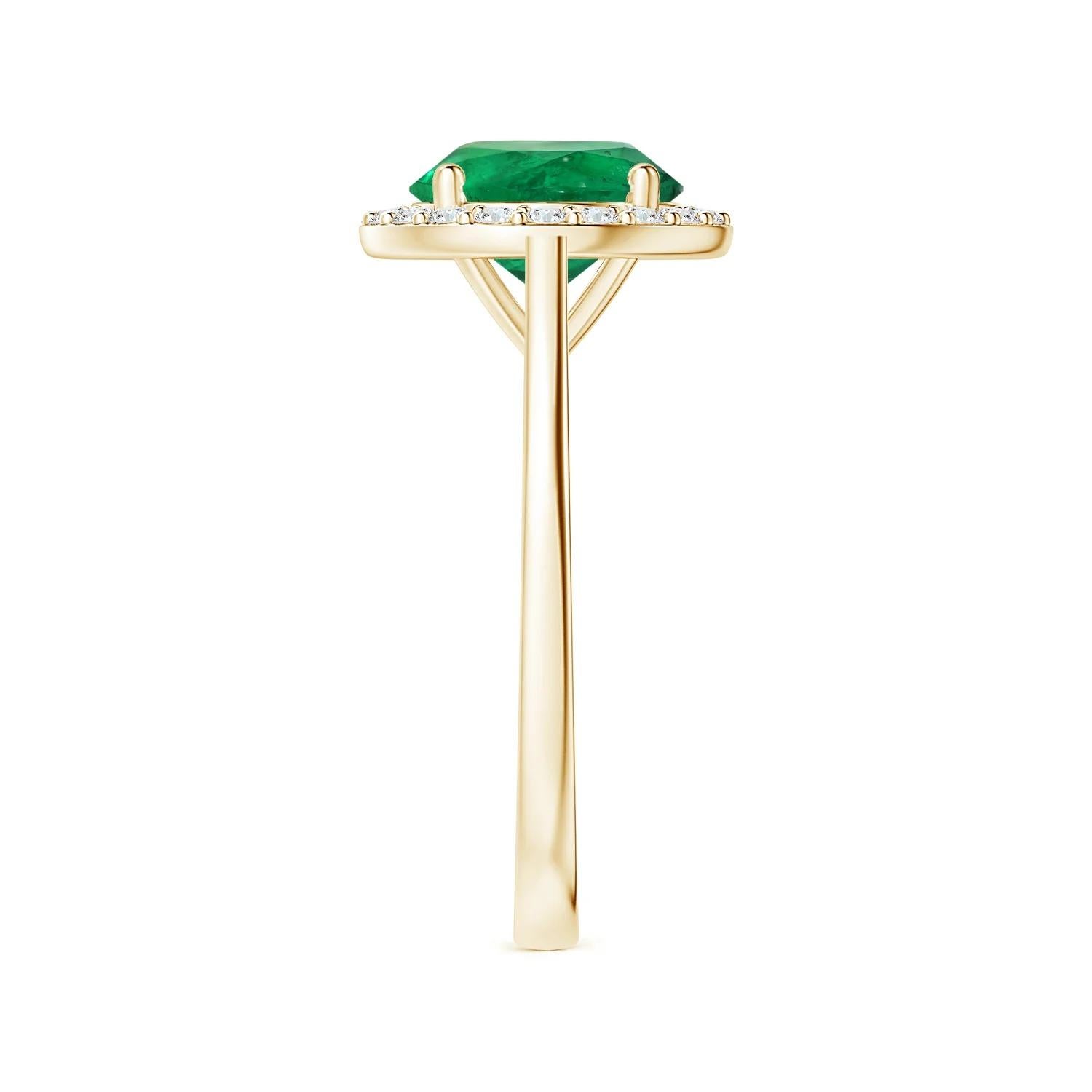 For Sale:  Angara Gia Certified Natural Round Emerald Ring in Yellow Gold with Halo 4