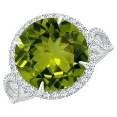 Angara GIA Certified Natural Round Peridot Split Shank Ring in White Gold