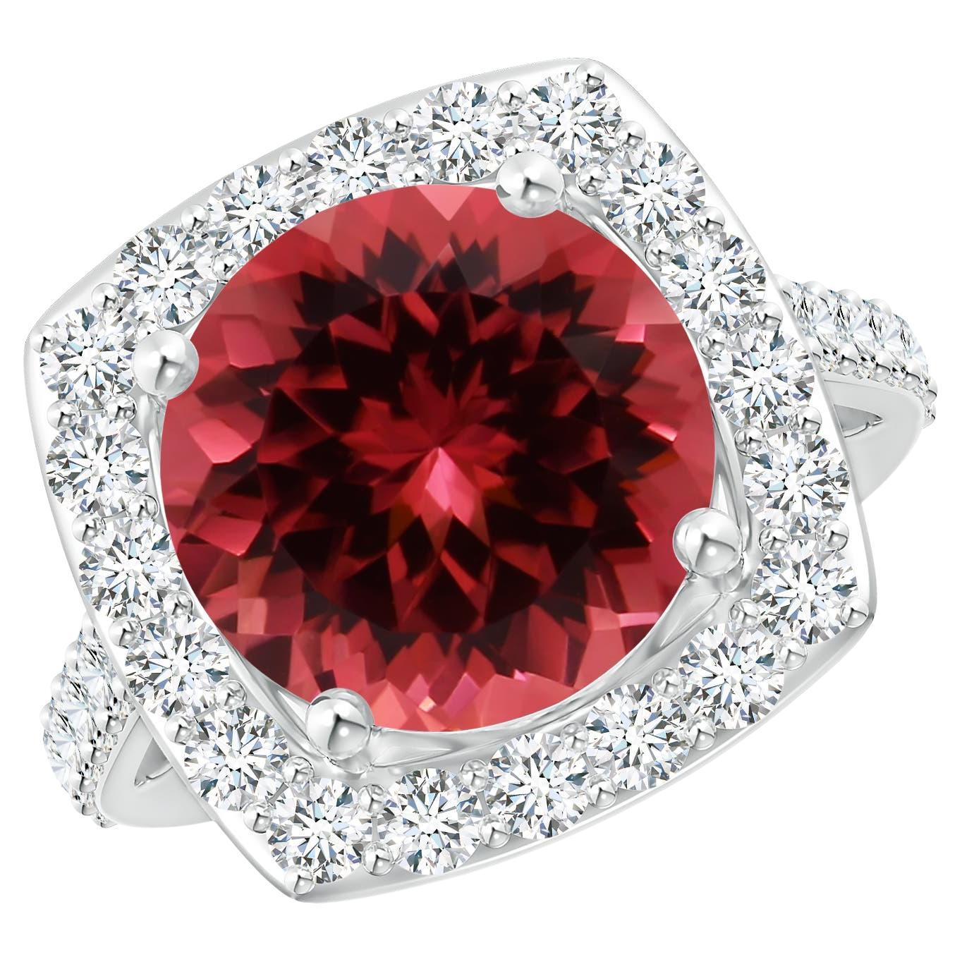 For Sale:  ANGARA GIA Certified 2.15ct Pink Tourmaline Diamond Halo Ring in 14K White Gold