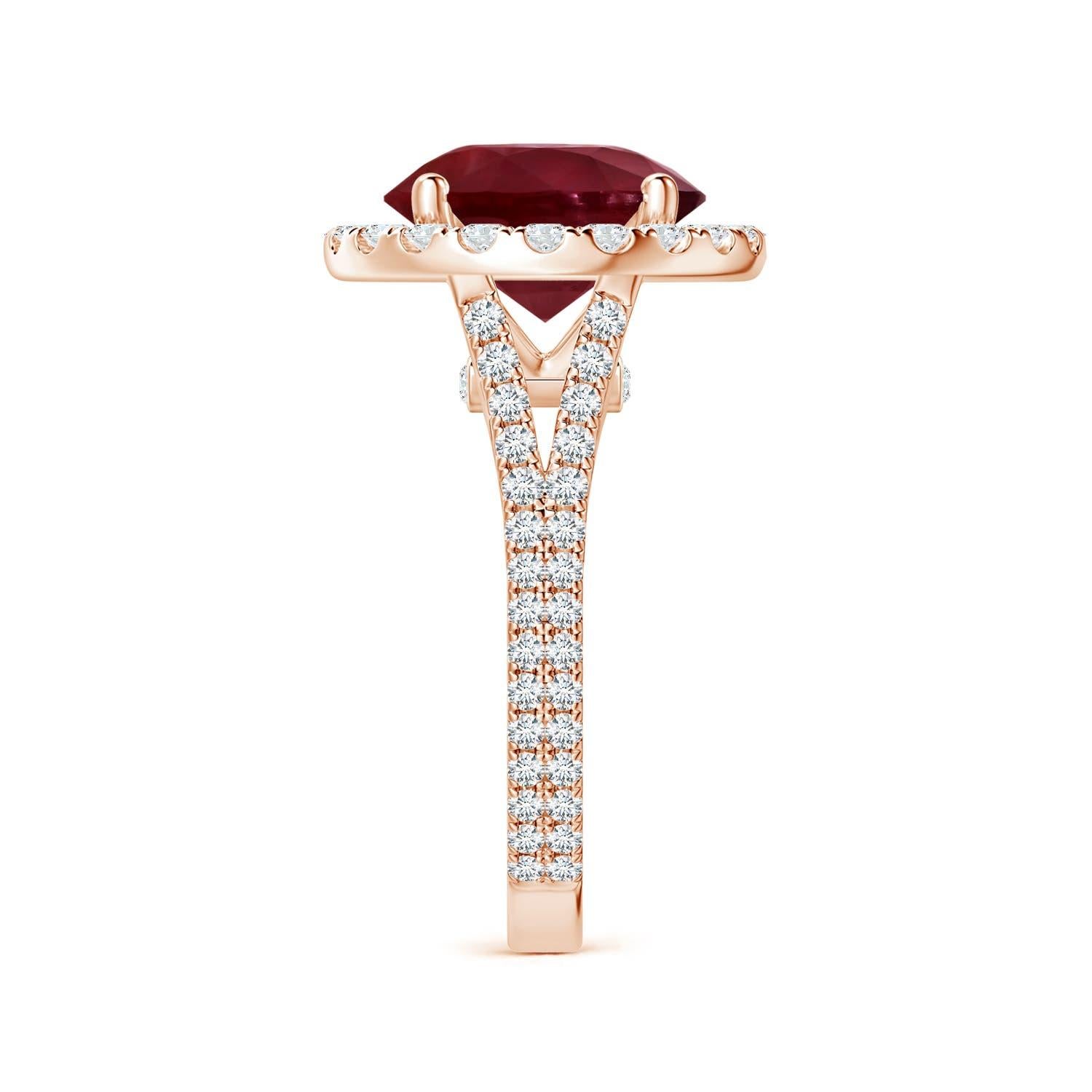Im Angebot: ANGARA GIA zertifizierter natürlicher runder Rubin-Diamant-Halo-Ring aus Roségold () 4
