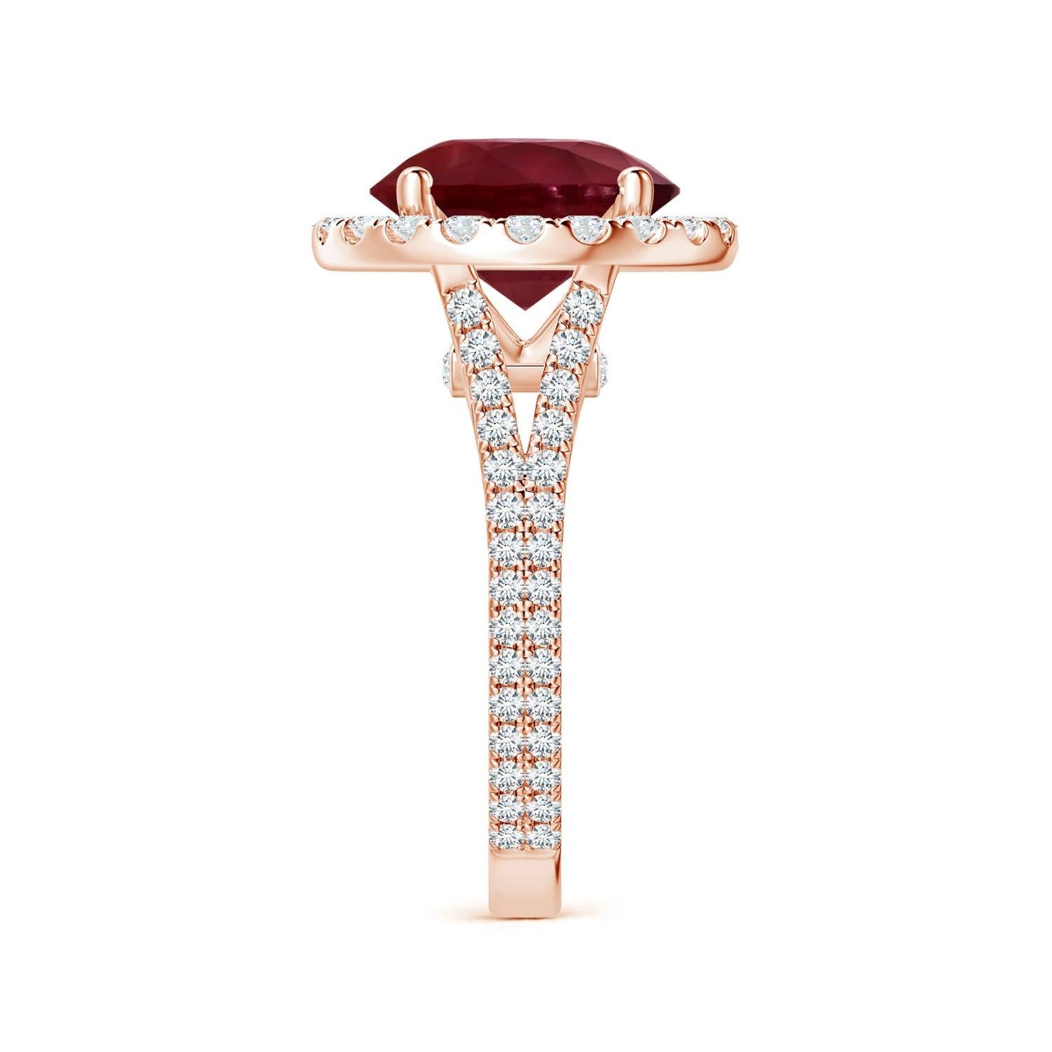 Im Angebot: ANGARA GIA zertifizierter natürlicher runder Rubin-Diamant-Halo-Ring aus Roségold () 4