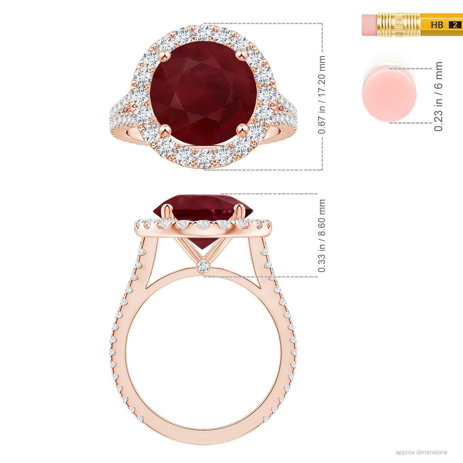 Im Angebot: ANGARA GIA zertifizierter natürlicher runder Rubin-Diamant-Halo-Ring aus Roségold () 5