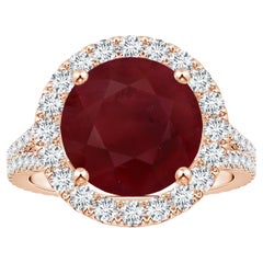 ANGARA Bague en or rose à tige fendue avec halo de diamants et rubis rond naturel certifié GIA