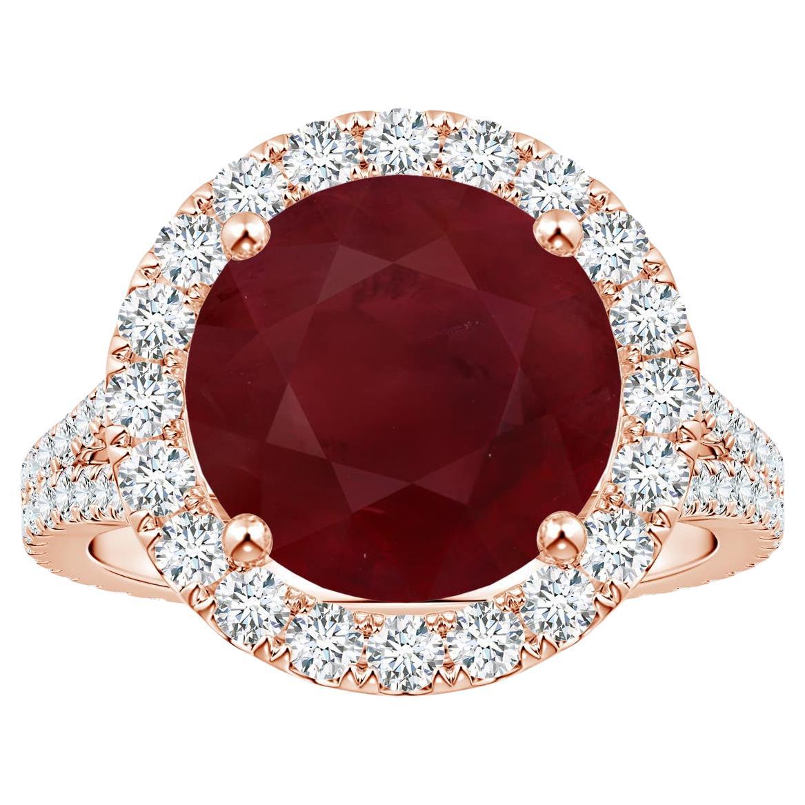 ANGARA Bague en or rose à tige fendue avec halo de diamants et rubis rond naturel certifié GIA