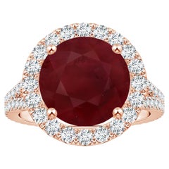 ANGARA GIA Certified Natural Round Ruby Diamond Halo Split Shank Rose Gold Ring