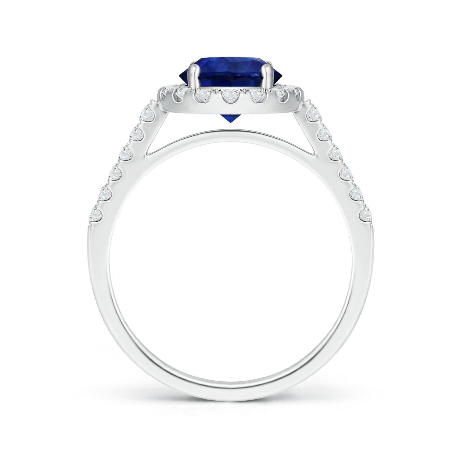 For Sale:  Angara Gia Certified Natural Round Sapphire Ring in Platinum with Diamond Halo 2