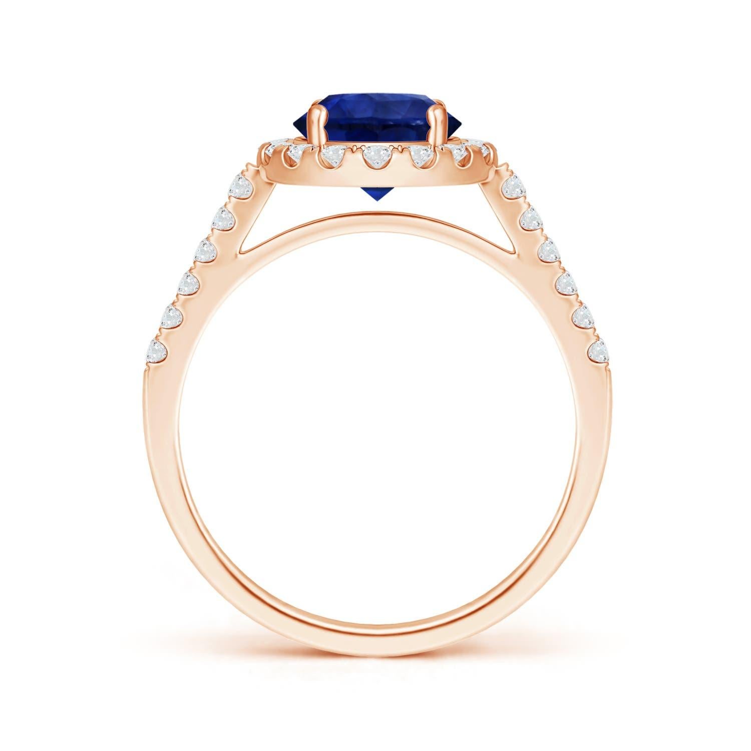 For Sale:  Angara Gia Certified Natural Round Sapphire Ring in Rose Gold with Diamond Halo 2