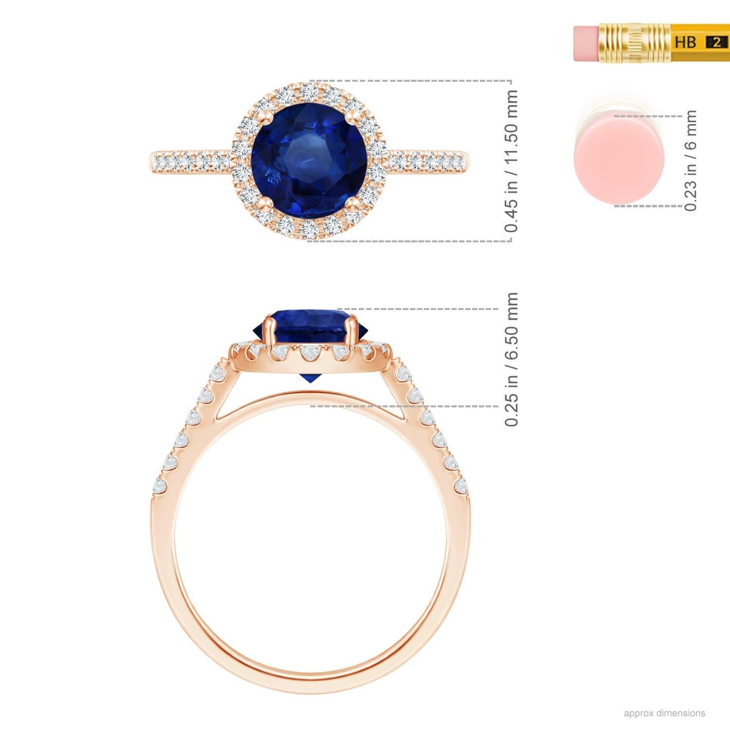 For Sale:  Angara Gia Certified Natural Round Sapphire Ring in Rose Gold with Diamond Halo 4