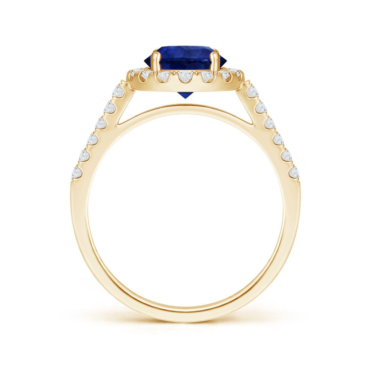 For Sale:  Angara Gia Certified Natural Round Sapphire Yellow Gold Ring with Diamond Halo 2