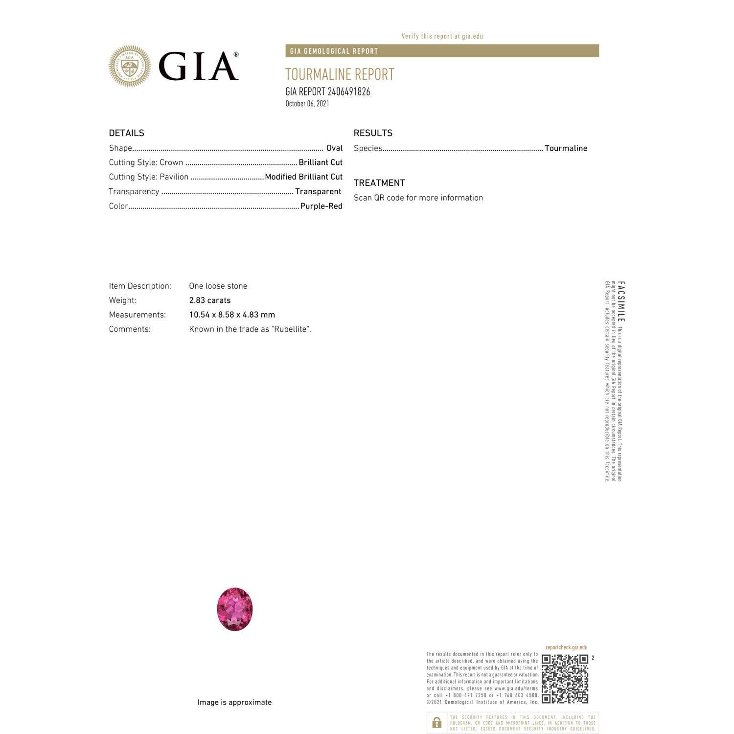 For Sale:  ANGARA GIA Certified Natural 2.87ct Rubelite & Diamond Halo 14K Rose Gold Ring 7