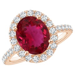 ANGARA GIA zertifiziert natürlichen 2,87ct Rubelit & Diamant Halo 14K Rose Gold Ring
