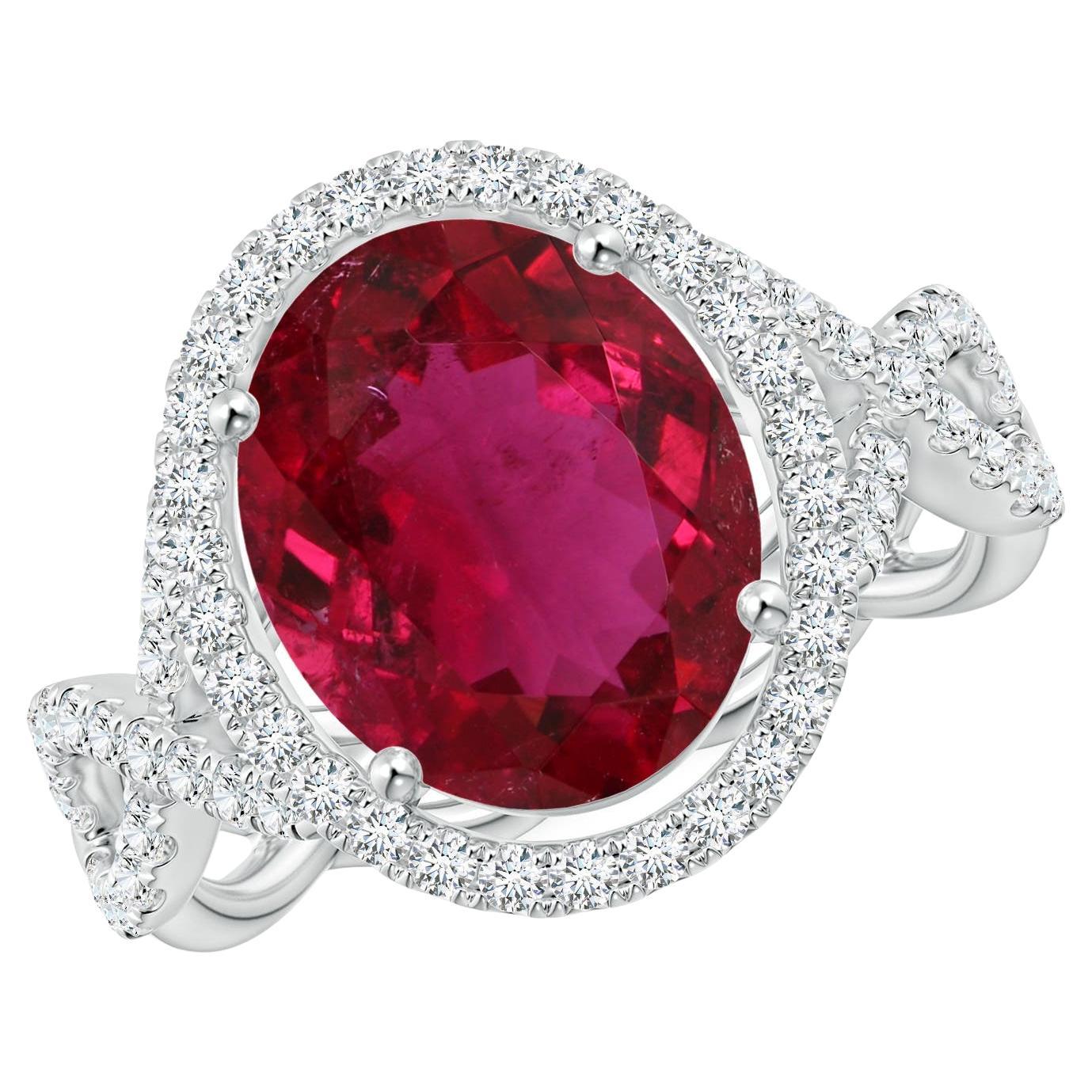 For Sale:  ANGARA GIA Certified Natural 2.87ct Rubelite Halo Engagement 14K White Gold Ring