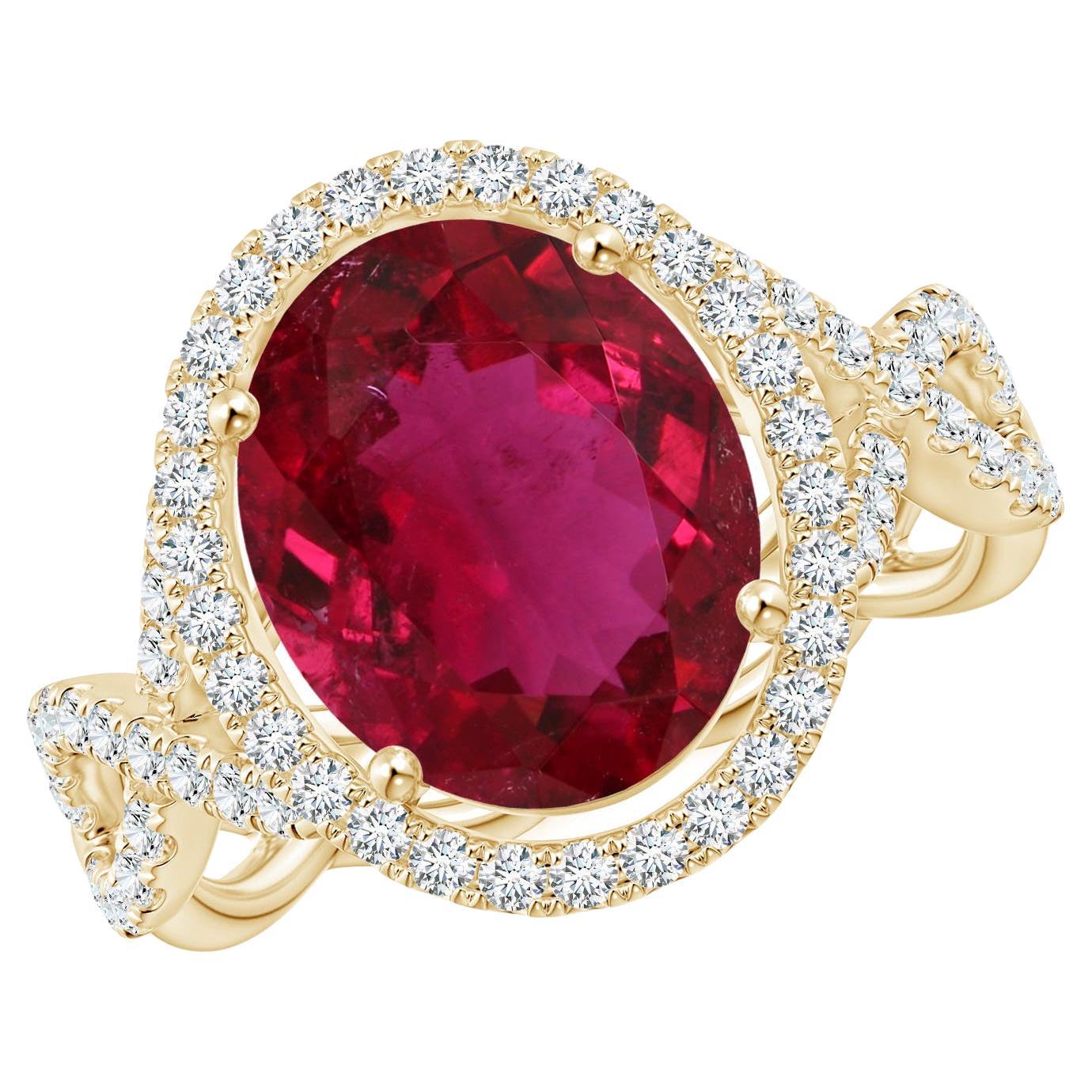 For Sale:  ANGARA GIA Certified Natural 2.87ct Rubelite Halo Engagement 14K YellowGold Ring