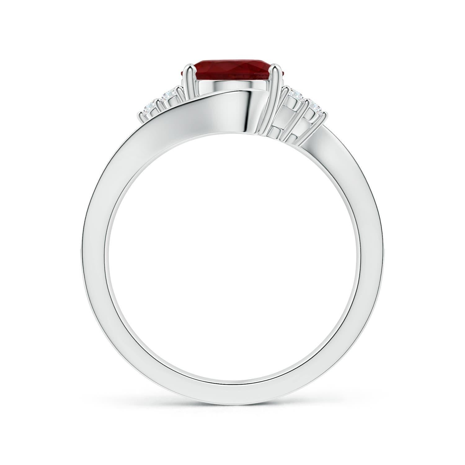 For Sale:  Angara Gia Certified Natural Ruby Bypass Ring in Platinum with Side Diamonds 2