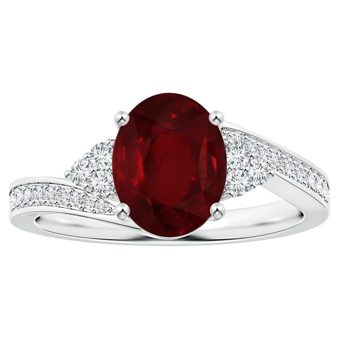 Angara Gia Certified Natural Ruby Bypass Ring in Platinum with Side Diamonds