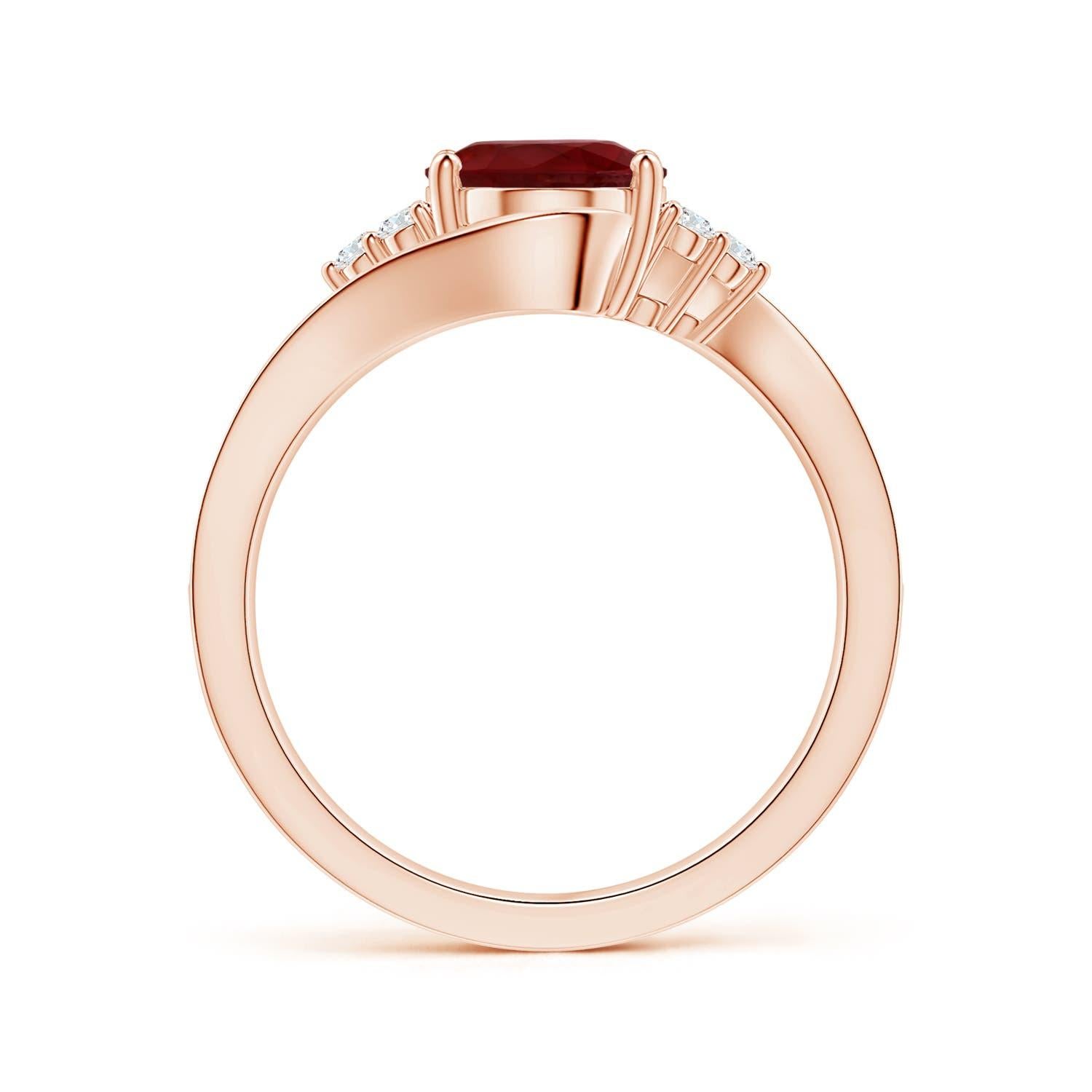 For Sale:  Angara Gia Certified Natural Ruby Bypass Ring in Rose Gold with Side Diamonds 2