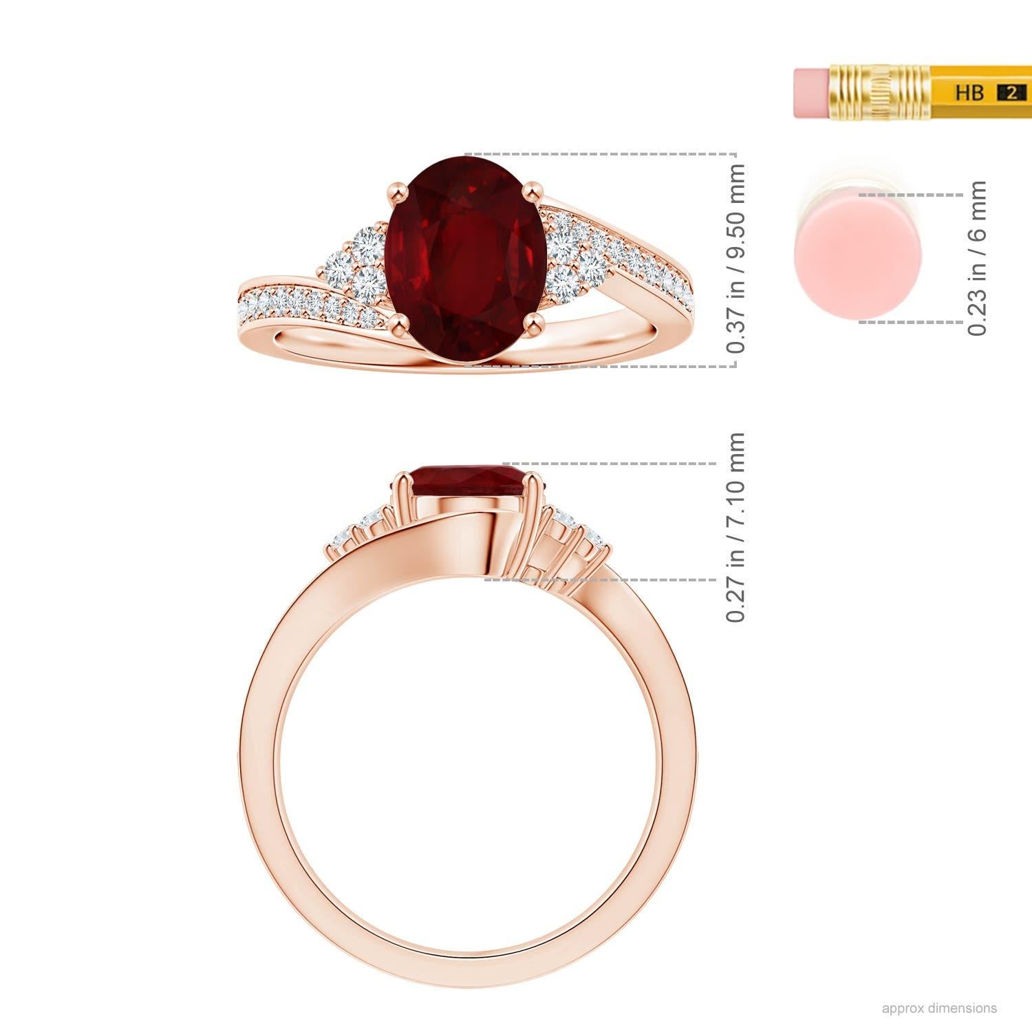 For Sale:  Angara Gia Certified Natural Ruby Bypass Ring in Rose Gold with Side Diamonds 4
