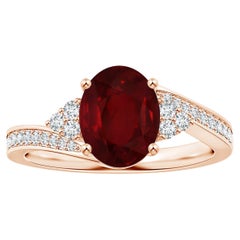 Angara Gia Certified Natural Ruby Bypass Ring in Rose Gold with Side Diamonds