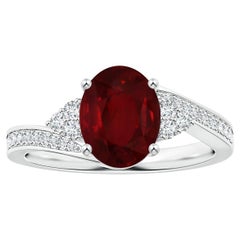 Angara Gia Certified Natural Ruby Bypass Ring in White Gold with Side Diamonds
