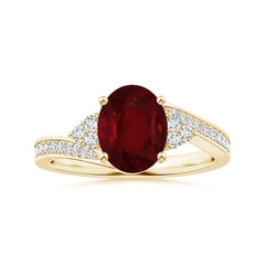 ANGARA GIA zertifizierter Bypass-Ring aus Gelbgold mit natürlichem Rubin und seitlichen Diamanten