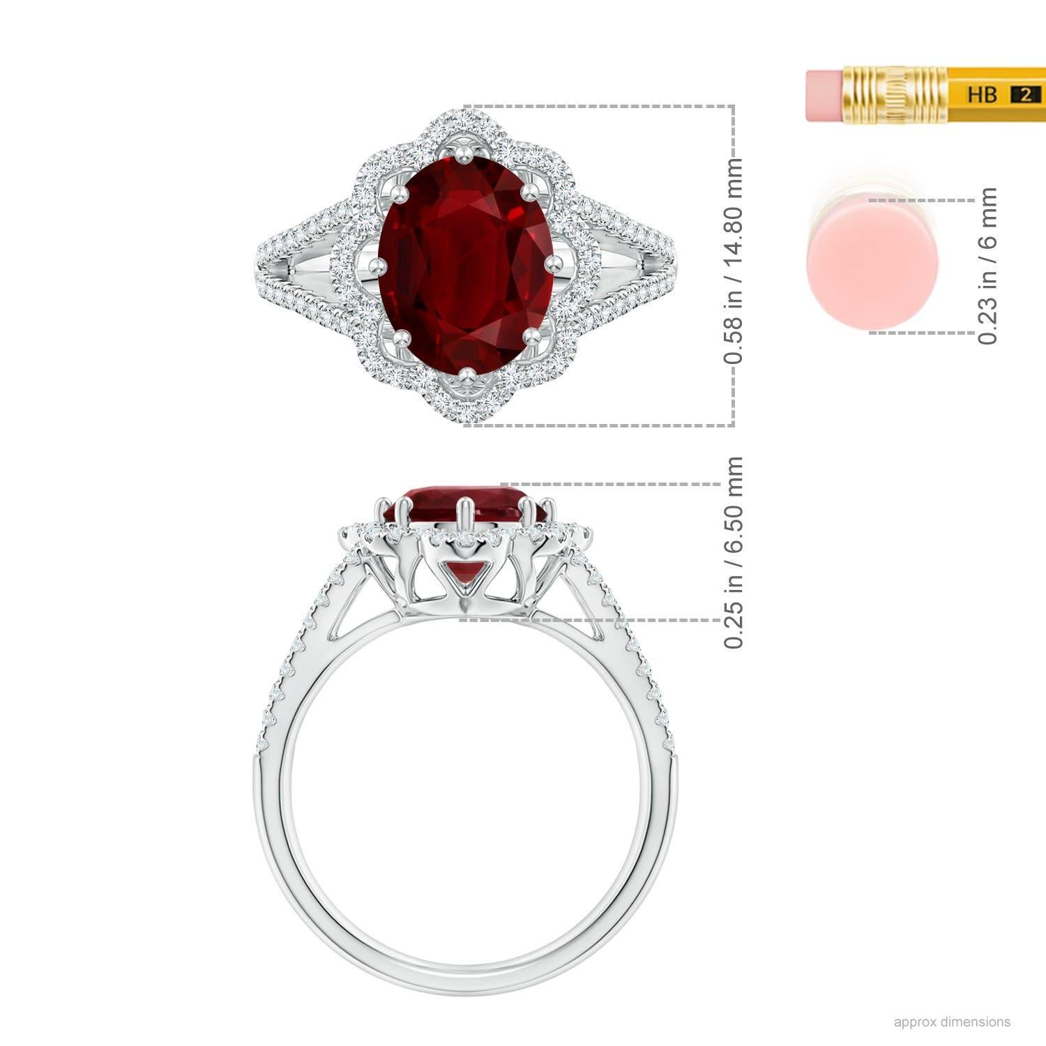 For Sale:  ANGARA GIA Certified Natural Ruby Floral Halo Split Shank Ring in White Gold 5