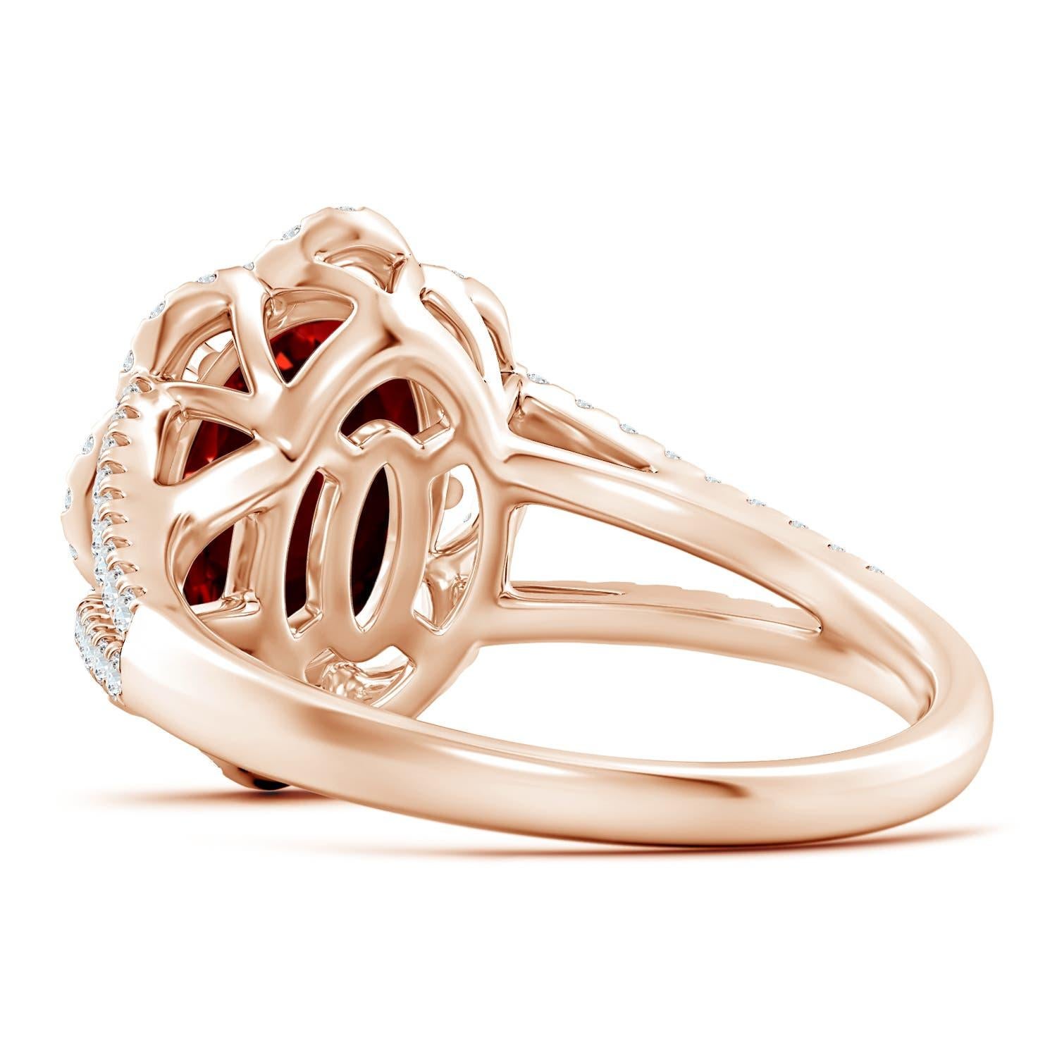 Angara Gia Certified Natural Ruby Floral Halo Split Shank Rose Gold Ring 4