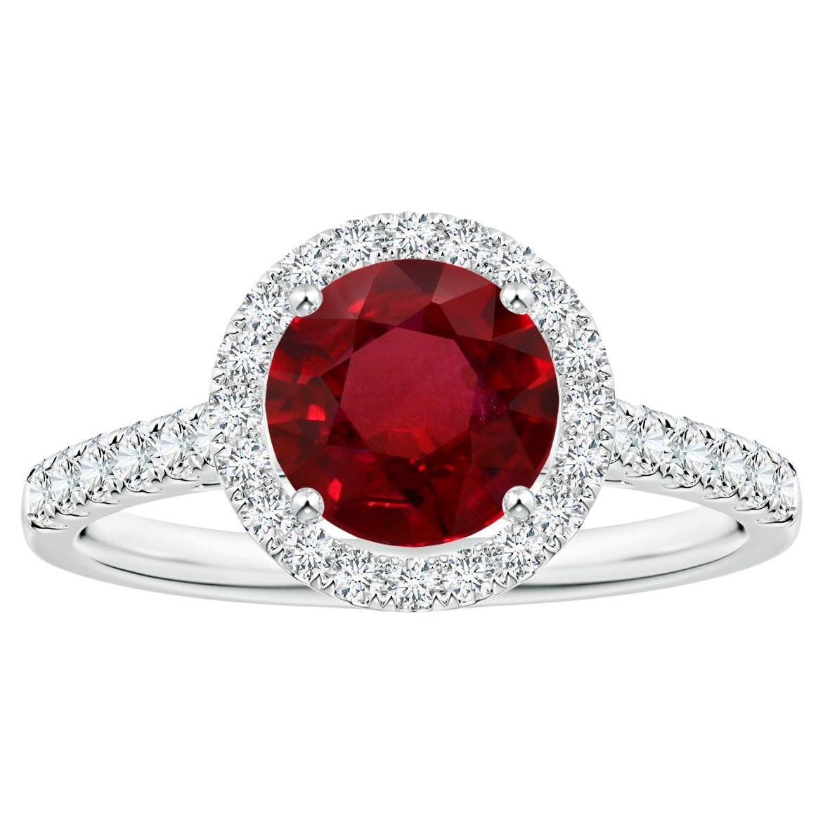 En vente :  ANGARA, bague halo de rubis naturel de 1,54 carat certifié GIA et diamants en platine