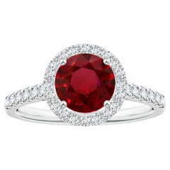 ANGARA GIA Certified Natural 1.54ct Ruby Halo Ring with Diamond in Platinum