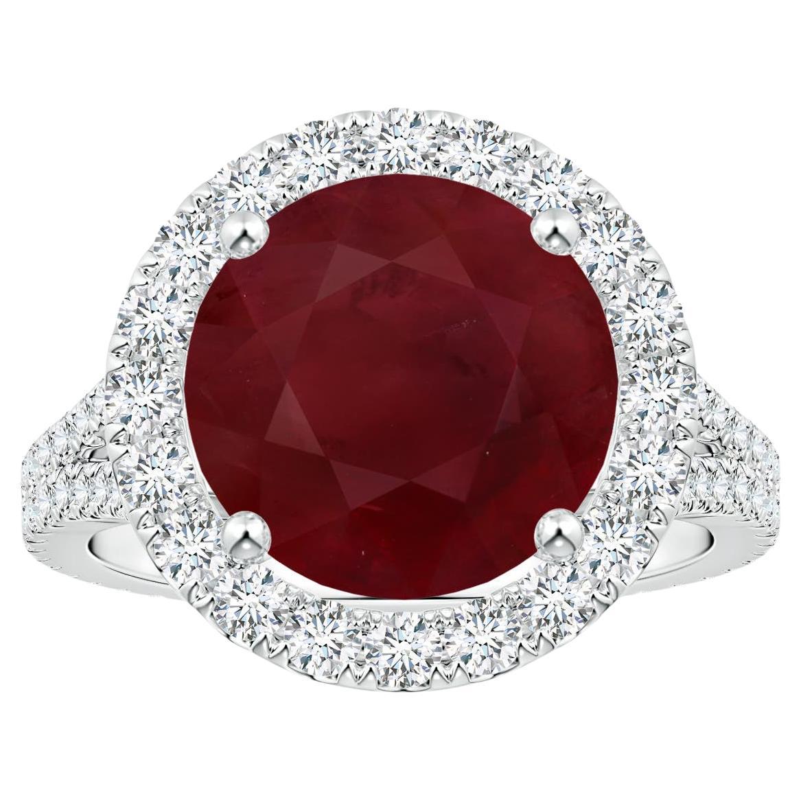 Im Angebot: ANGARA GIA zertifizierter natürlicher Rubin-Halo-Ring aus Platin mit Diamanten ()