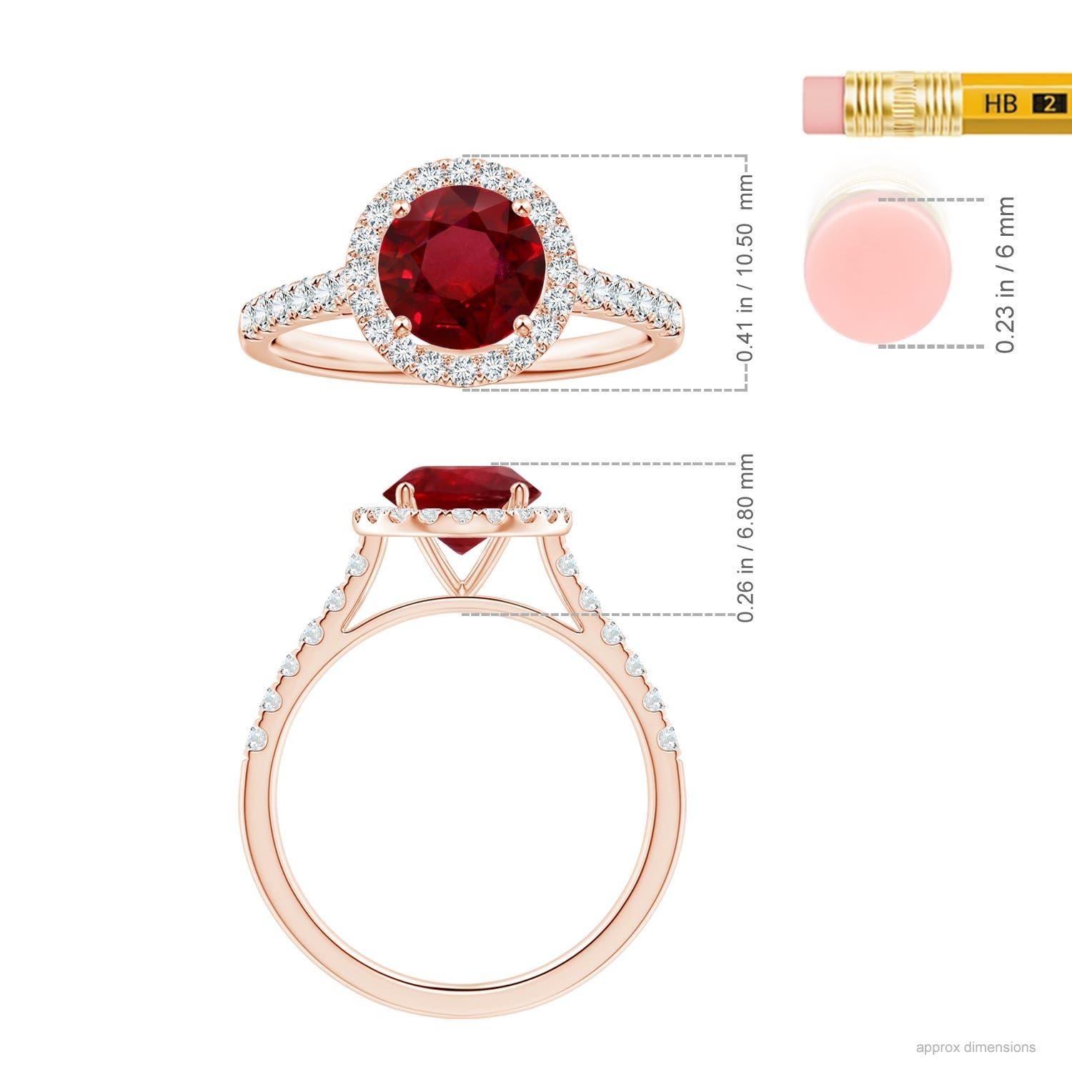 Im Angebot: ANGARA GIA zertifizierter natürlicher 1,54 Karat Rubin-Halo-Ring mit Diamant in Roségold () 2