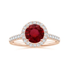 ANGARA GIA zertifizierter natürlicher 1,54 Karat Rubin-Halo-Ring mit Diamant in Roségold