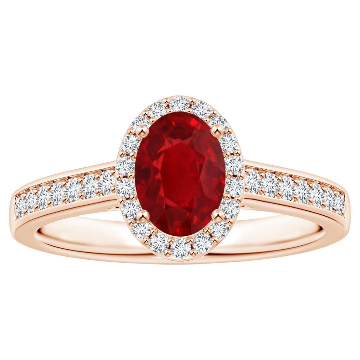 Customizable ANGARA GIA Certified Ruby Halo Ring in Rose Gold with