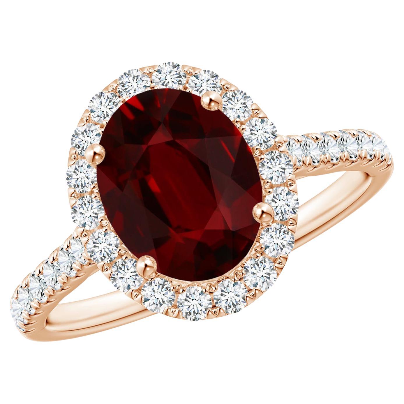 Angara Gia Certified Natural Ruby Halo Ring in Rose Gold with Diamonds