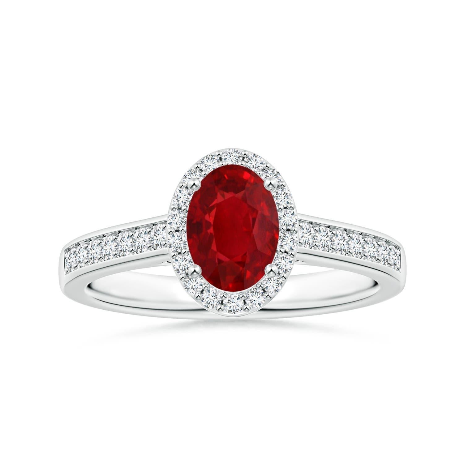 Customizable ANGARA GIA Certified Natural Ruby Halo Ring in White Gold