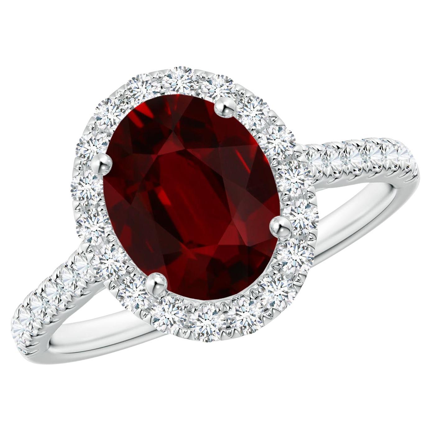 For Sale:  Angara GIA Certified Natural Ruby Halo Ring in White Gold with Diamonds