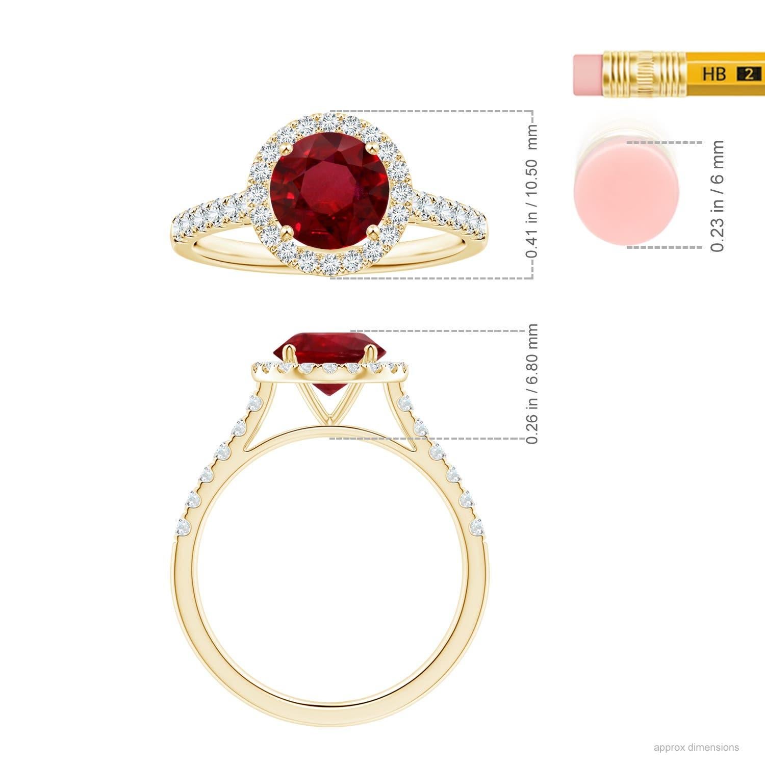 ANGARA GIA Certified Natural 1.54ct Ruby Halo Ring with Diamond in Yellow Gold 2