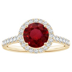 ANGARA Bague en or jaune avec halo de rubis naturel certifié GIA de 1,54 carat et diamants