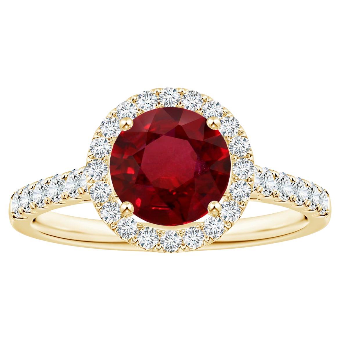 ANGARA GIA Certified Natural 1.54ct Ruby Halo Ring with Diamond in Yellow Gold